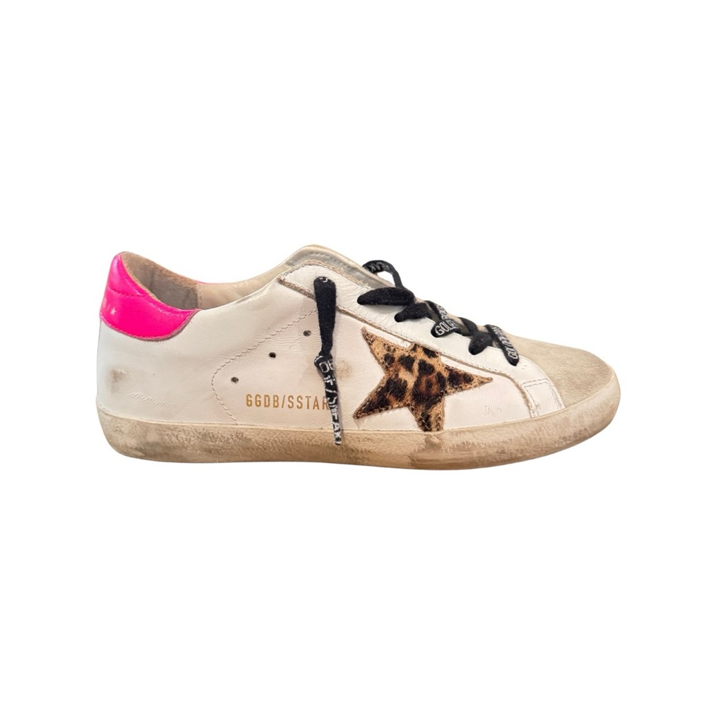 Golden Goose Sneakers with Leopard Star and Pink Heel